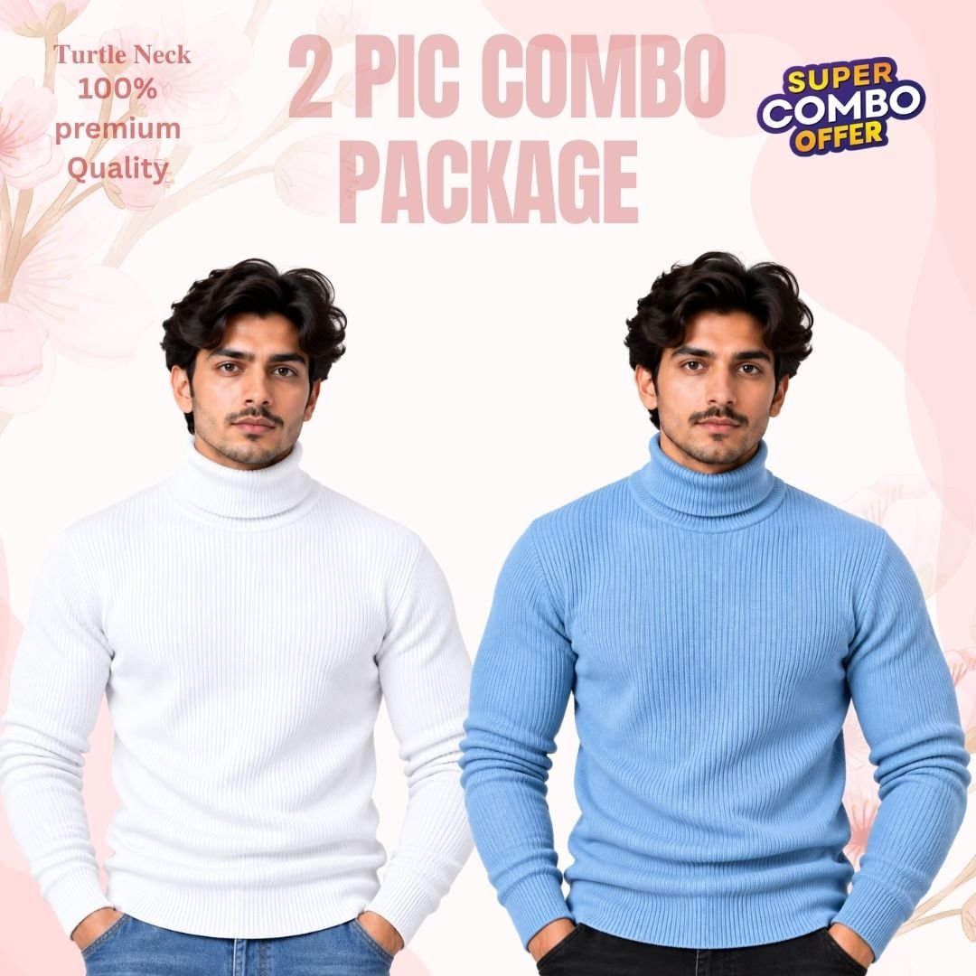𝐓𝐮𝐫𝐭𝐥𝐞 𝐍𝐞𝐜𝐤 Sky Blue-White 2 Pcs Combo