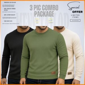 𝐒𝐨𝐥𝐢𝐝 𝐒𝐰𝐞𝐚𝐭𝐬𝐡𝐢𝐫𝐭 _𝐅𝐫𝐞𝐞 𝐃𝐞𝐥𝐢𝐯𝐞𝐫𝐲_ 3 pic Combo Offer 320+ GSM Rib 2/2 Fabric - Olive - Black - Cream
