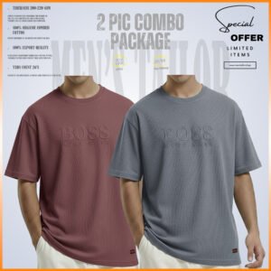 2 Pcs Premium Drop Shoulder 220+ GSM 2/2 Rib Fabric Ash Rose - Light Grey