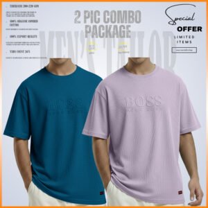 2 Pcs Premium Drop Shoulder 220+ GSM 2/2 Rib Fabric Petrol Blue - Lavender