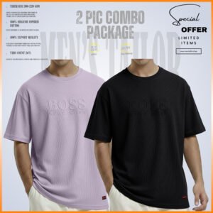 2 Pcs Premium Drop Shoulder 220+ GSM 2/2 Rib Fabric Lavender - Black