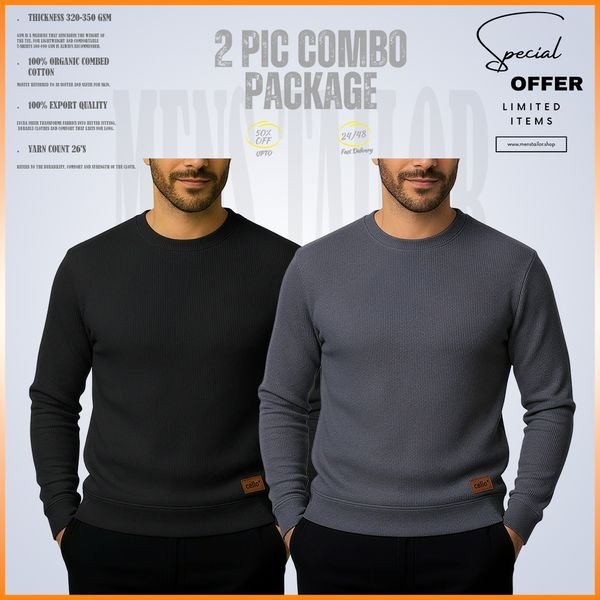 𝐒𝐨𝐥𝐢𝐝 𝐒𝐰𝐞𝐚𝐭𝐬𝐡𝐢𝐫𝐭-Black-Charcoal 2 Pcs Combo