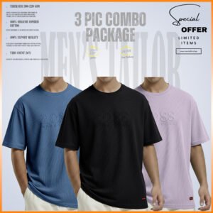 Premium Drop Shoulder 220+ GSM 2/2 Rib Fabric Ash Blue - Black - Lavender