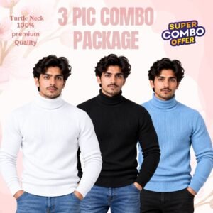 𝐓𝐮𝐫𝐭𝐥𝐞 𝐍𝐞𝐜𝐤 Black-Sky Blue-White 3 Pcs Combo