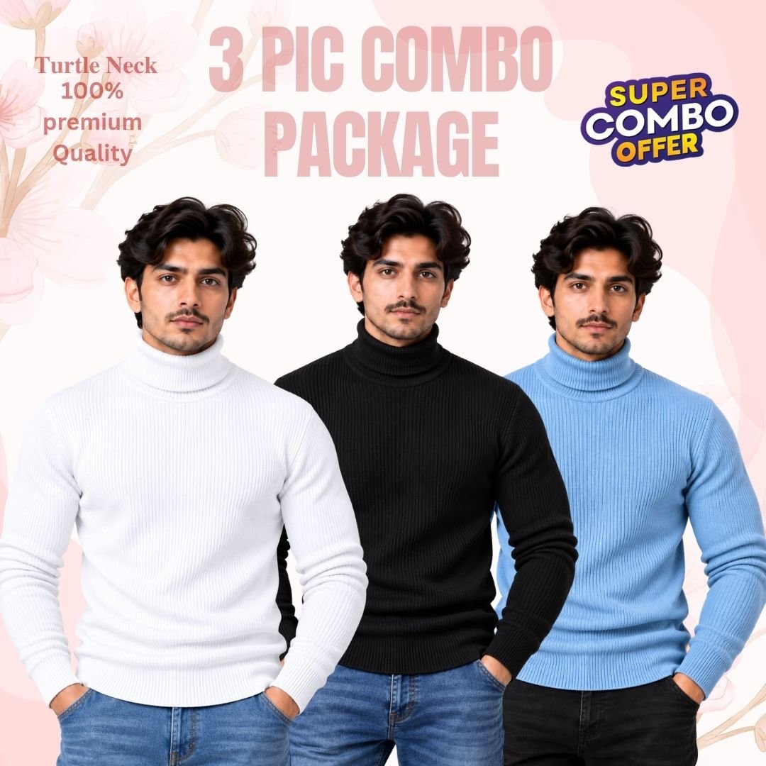 𝐓𝐮𝐫𝐭𝐥𝐞 𝐍𝐞𝐜𝐤 Black-Sky Blue-White 3 Pcs Combo