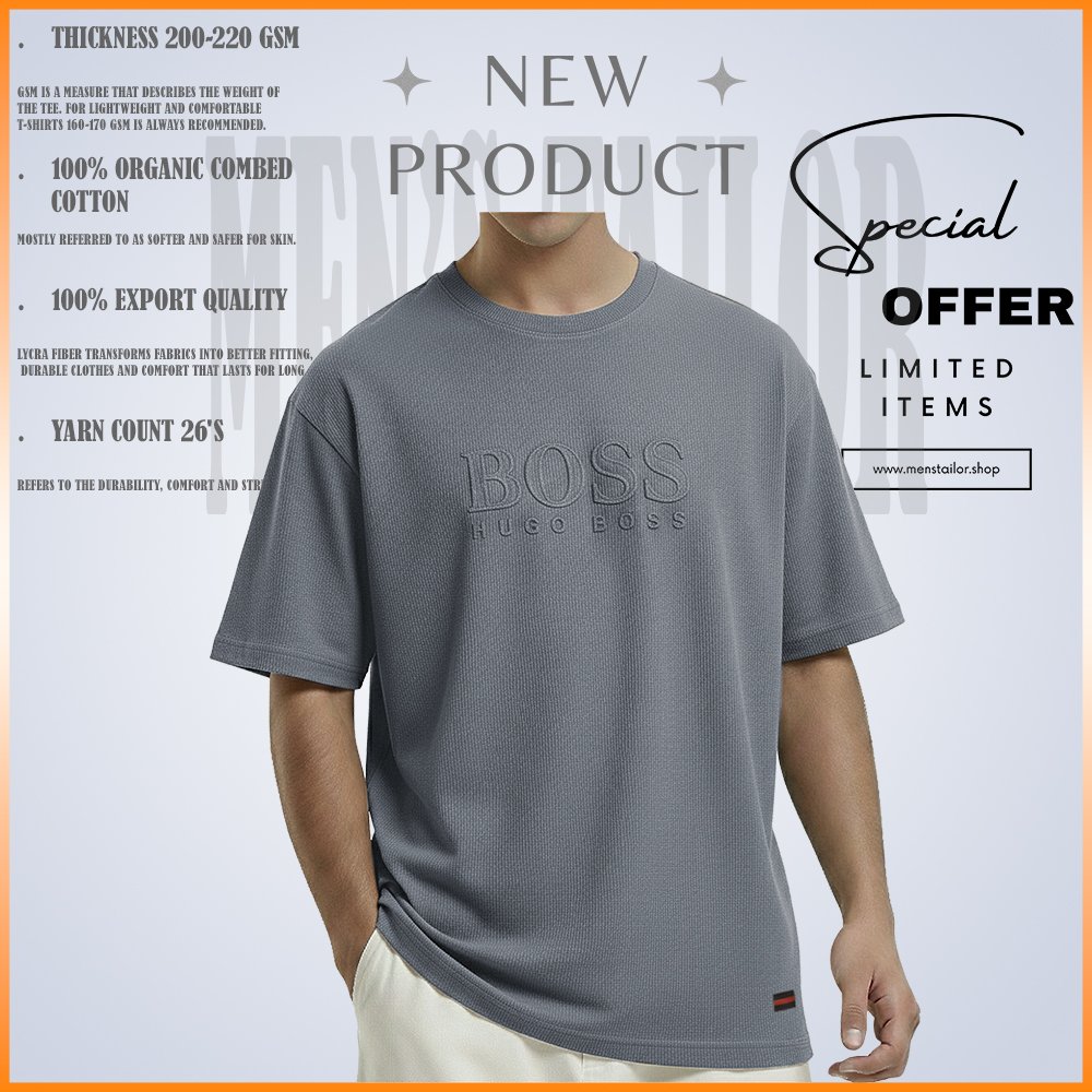 1 Pcs Premium Drop Shoulder 220+ GSM 2/2 Rib Fabric - Light Grey
