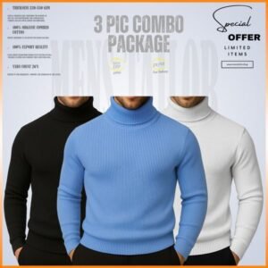 𝐓𝐮𝐫𝐭𝐥𝐞 𝐍𝐞𝐜𝐤 Black-Sky Blue-White 3 Pcs Combo