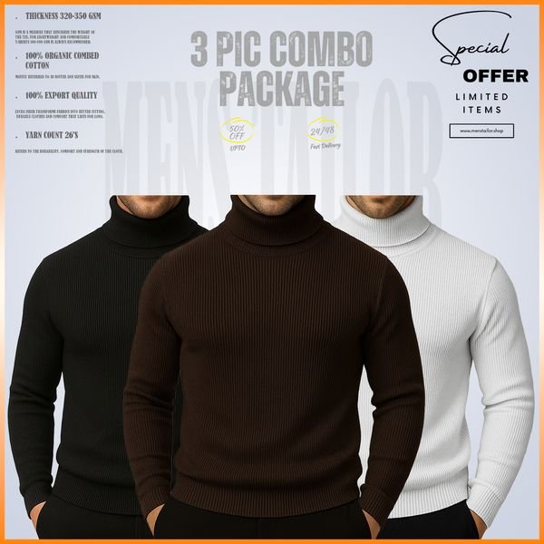 𝐓𝐮𝐫𝐭𝐥𝐞 𝐍𝐞𝐜𝐤 Black-White-Coffee 3 Pcs Combo