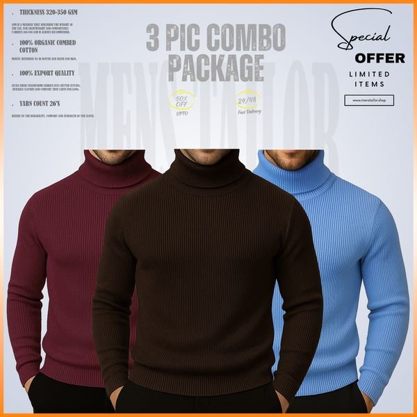 𝐓𝐮𝐫𝐭𝐥𝐞 𝐍𝐞𝐜𝐤 Maroon-Coffe-Sky Blue 3 Pcs Combo