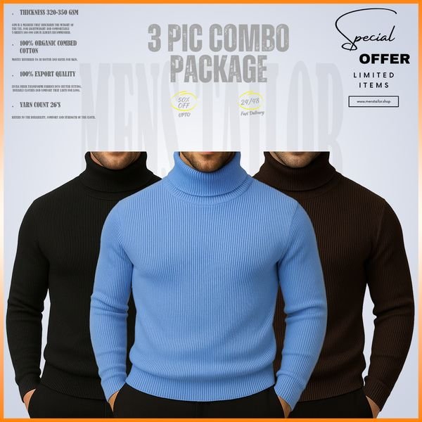 𝐓𝐮𝐫𝐭𝐥𝐞 𝐍𝐞𝐜𝐤 Black-Sky Blue-Coffee 3 Pcs Combo