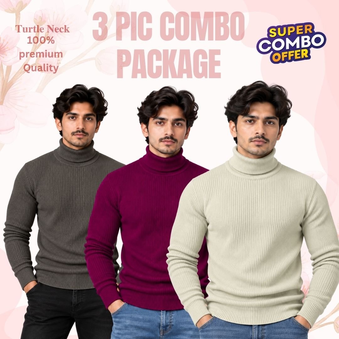 𝐓𝐮𝐫𝐭𝐥𝐞 𝐍𝐞𝐜𝐤 Maroon-Cream-Coffee 3 Pcs Combo