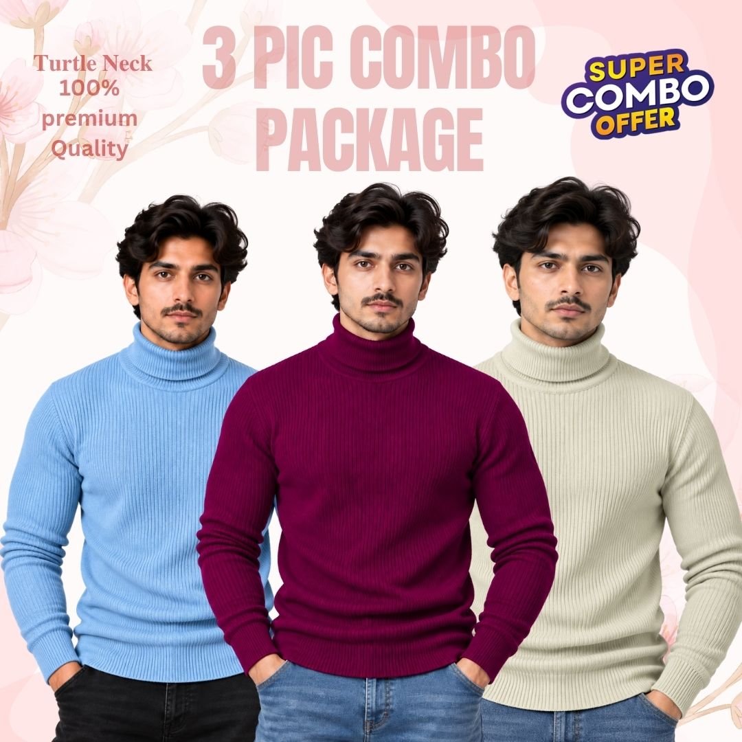 𝐓𝐮𝐫𝐭𝐥𝐞 𝐍𝐞𝐜𝐤 Maroon-Cream-Sky Blue 3 Pcs Combo