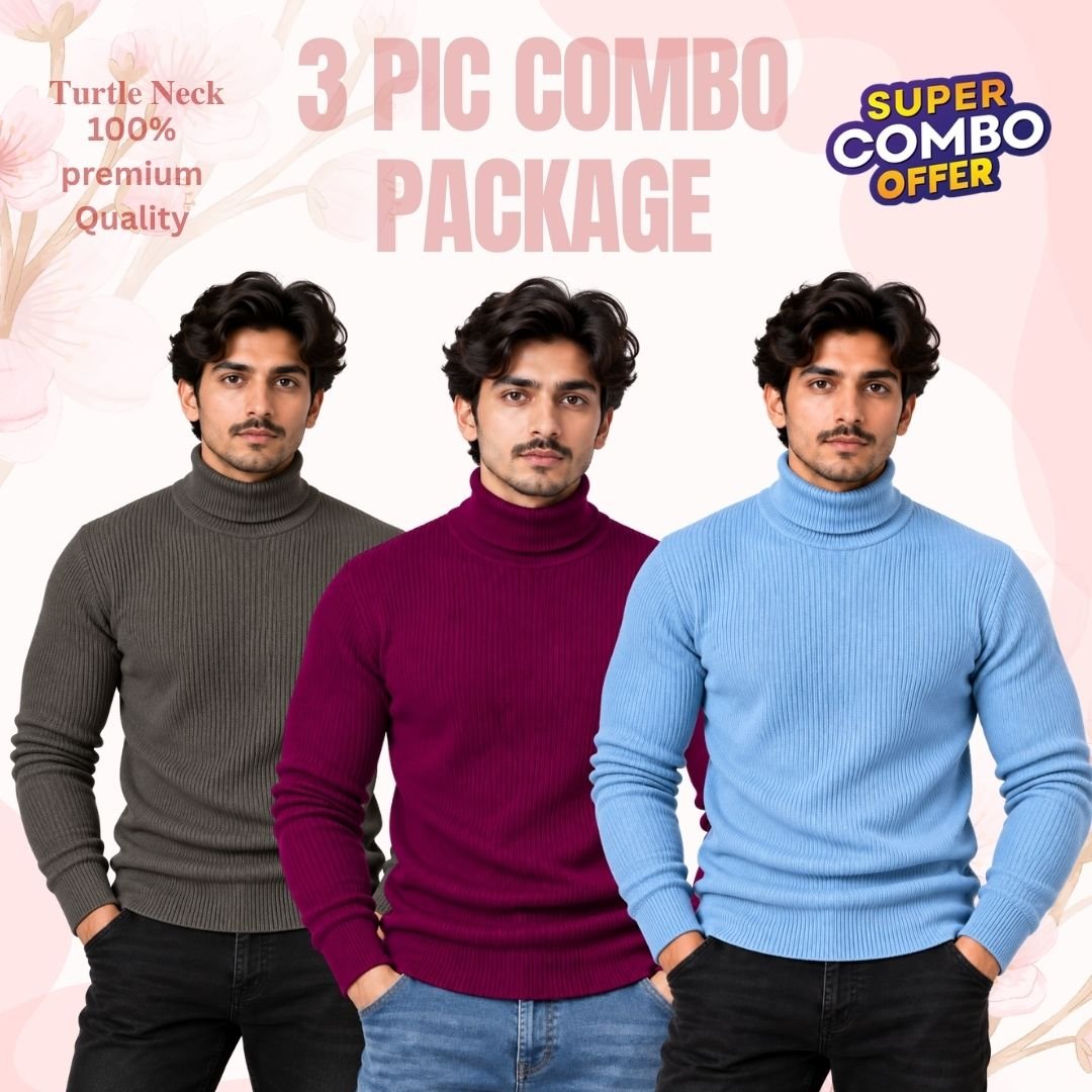 𝐓𝐮𝐫𝐭𝐥𝐞 𝐍𝐞𝐜𝐤 Maroon-Coffe-Sky Blue 3 Pcs Combo