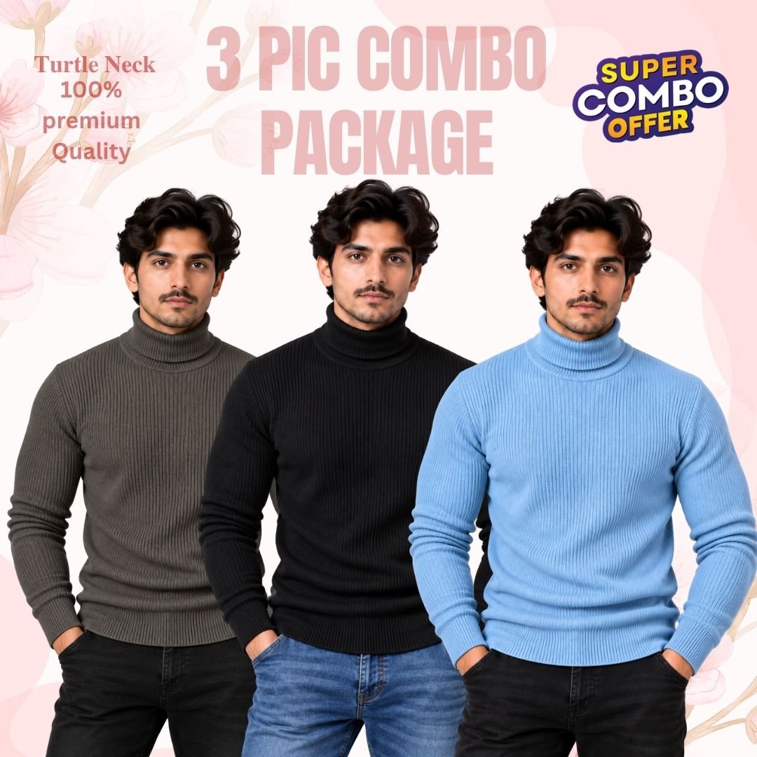 𝐓𝐮𝐫𝐭𝐥𝐞 𝐍𝐞𝐜𝐤 Black-Sky Blue-Coffee 3 Pcs Combo