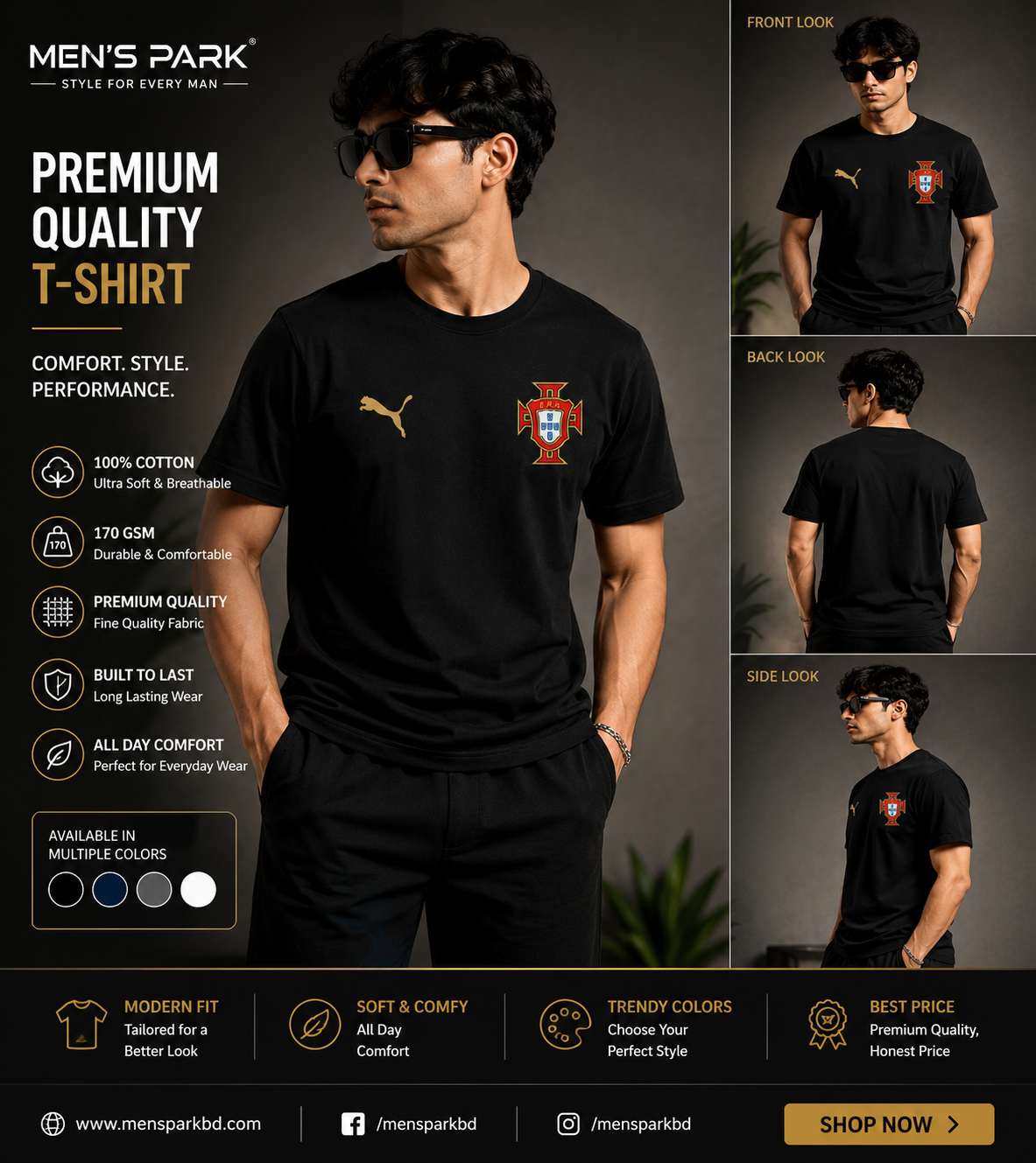 Portugal Premium World Cup T-shirt 2026-Black - Image 2