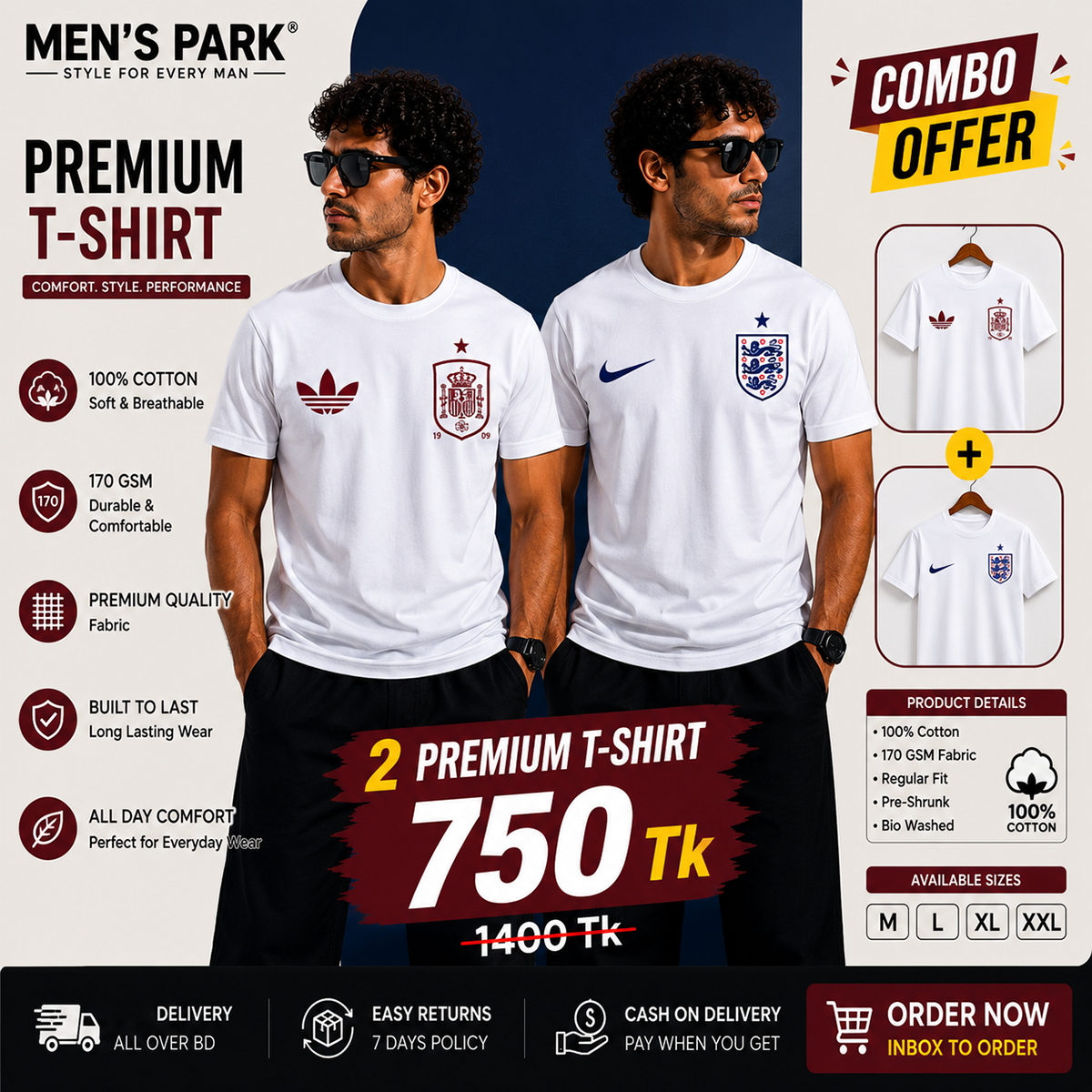 Combo England+Spain Premium World Cup T-shirt 2026 Combo