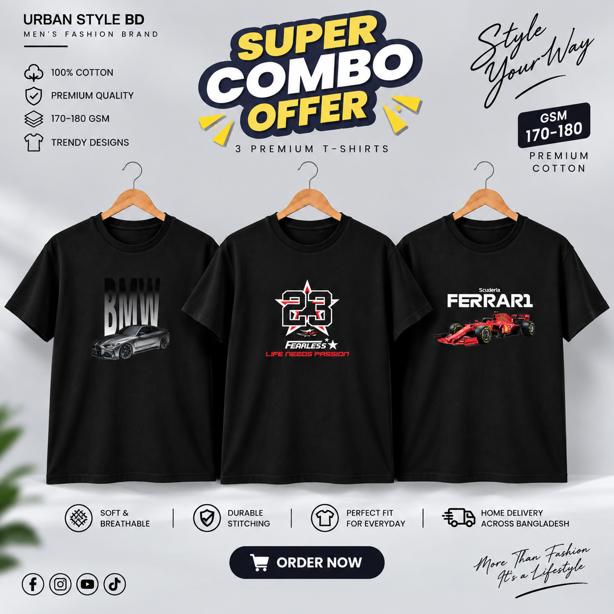 CR-11 Premium Luxury 3Pcs Combo T-shirt