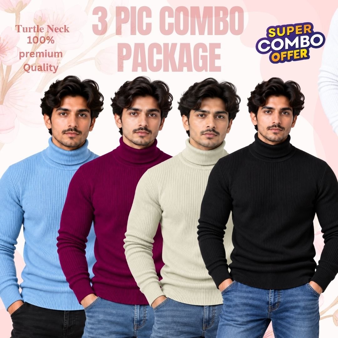 𝐓𝐮𝐫𝐭𝐥𝐞 𝐍𝐞𝐜𝐤 Sky Blue-Black-Cream-Maroon 4 Pcs Combo